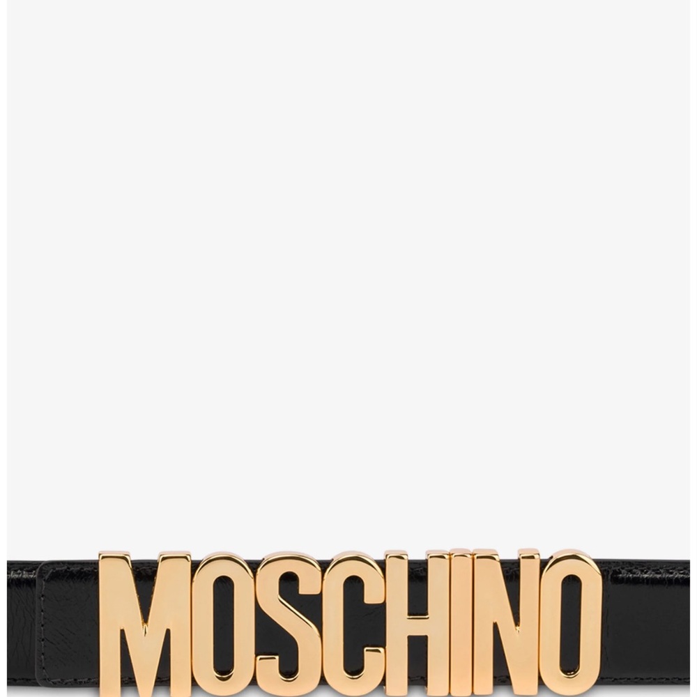 MOSCHINO Gold Lettering Black Leather Belt M